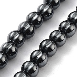 Chapelets de perles hématite synthétique sans magnétique, rond cannelé, 7~8x7mm, Trou: 1.6mm, Environ 56 pcs/chapelet, 15.63 pouce (39.7 cm)