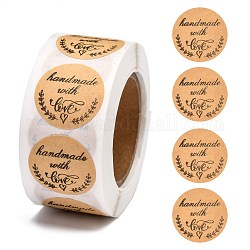 DIY Scrapbook, Decorative Adhesive Tapes, Flat Round with Word Handmade with Love, BurlyWood, 25mm, about 500pcs/roll