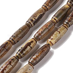 Tibetischen Stil dzi Perlen Stränge, natürliche und gefärbte Achat Perlen, Reis, Göttin der Gnade Muster, 28.5~30x10 mm, Bohrung: 2.5 mm, ca. 10 Stk. / Strang, 11.81'' (30 cm)