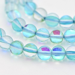 Runde synthetische Mondstein Perlen Stränge, holographische Perlen, gefärbt, Licht Himmel blau, 6 mm, Bohrung: 1 mm, ca. 60~62 Stk. / Strang, 14~15 Zoll