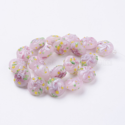 Fatti a mano perle di vetro irregolari fili, schiena piatta con fiore, blush alla lavanda, 17~20.5x10~14mm, Foro: 1.4 mm