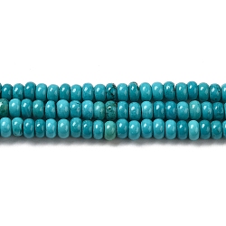 Chapelets de perles en howlite naturelle, teinte, rondelle, turquoise, 4.2~4.8x2.5~2.8mm, Trou: 0.6mm, Environ 146 pcs/chapelet, 15.94'' (40.5 cm)