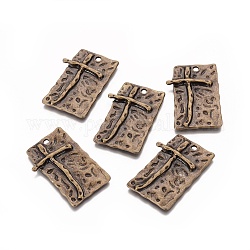 Tibetan Style Alloy Pendant, Rectangle with Cross Charms, Lead Free & Cadmium Free, Antique Bronze, 43x29x3.5mm, Hole: 2.5mm, about 85pcs/1000g
