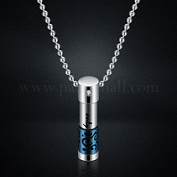 Mini colonne en acier inoxydable 316l avec collier pendentif cendres mot urne, bijoux commémoratifs pour hommes femmes, bleu, 23.62 pouce (60 cm)
