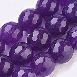 Natural Malaysia Jade Beads Strands, Dyed, Faceted, Round, Indigo, 12mm, Hole: 1.2mm, about 32pcs/strand, 14.9 inch