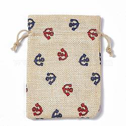 Bolsas de embalaje de arpillera bolsas de lazo, Rectángulo, blanco navajo, ancla y timón, 13.5~14x10x0.35 cm