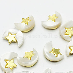 Кабошоны из смолы, со сплавочной фурнитурой золотого цвета, ногтей декоративные аксессуары, Луна и звезды, белые, 8x6x3 мм