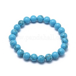 Bracelets extensibles en jaspe turquoise synthétique, ronde, 2-1/8 pouce ~ 2-3/8 pouces (5.5~6 cm), perle: 8 mm