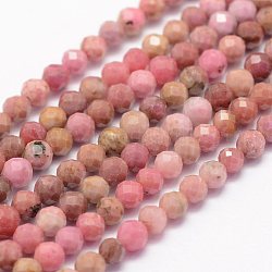 Chapelets de perles en rhodonite naturelle, facette, ronde, 3mm, Trou: 0.5~0.6mm, Environ 144~151 pcs/chapelet, 15.3~15.7 pouce (39~40 cm)