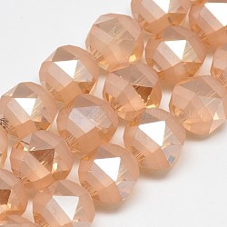 Electroplate Glass Beads Strands, Rainbow Plated, Frosted, Faceted, Round, Light Salmon, 15~16x15mm, Hole: 2mm, about 40pcs/strand, 23.62 inch