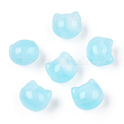 Transparente Acryl Perlen, Nachahmung Edelstein-Stil, Zweifarbige Farbe, Katze, Licht Himmel blau, 11x12x10.5 mm, Bohrung: 1.8 mm