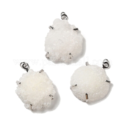 Pendeloques de cristal de quartz naturel de Druzy, Breloques pépites avec accessoires en laiton plaqué en rack et anneau de saut, sans cadmium et sans plomb, platine, 30~34x21~28x10~14.5mm, Trou: 2.2mm
