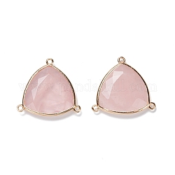 Lien de composant de lustre en quartz rose naturel, avec les accessoires en laiton, facette, triangle, or, 27x29x4.5mm, Trou: 1.6mm