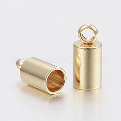 201ステンレス鋼コードエンド  エンドキャップ  コラム  ゴールドカラー  9.5x6mm  穴：2mm  内径：5mm