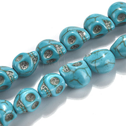 Chapelets de perle en turquoise synthétique teinte, crane, turquoise, 10x8x10mm, Trou: 1mm, Environ 38~40 pcs/chapelet, 15~15.5 pouce