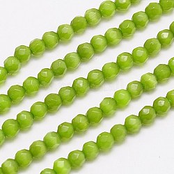 Cat eye Beads Strands, Faceted, Round, Yellow Green, 4mm, Hole: 1mm, about 90pcs/strand, 15.35 inch