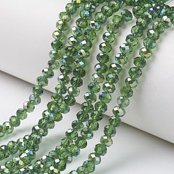 Placcare trasparente perle di vetro fili, placcato in mezzo verde, sfaccettato, rondelle, verde lime, 4x3mm, Foro: 0.4 mm, circa 130pcs/filo, 16.54 pollici (42 cm)
