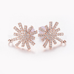 Brass Micro Pave Cubic Zirconia Stud Earring Findings, with Loop, Lead Free & Cadmium Free, Shining Star, Rose Gold, 18x15x2.5mm, Hole: 1mm, Pin: 0.8mm
