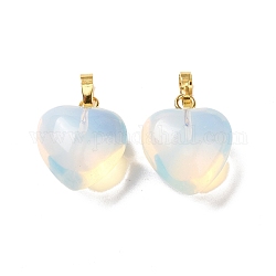 Opalite Pendants, with Golden Tone Brass Findings, Heart Charm, 18x15~15.5x6~8mm, Hole: 6x3mm