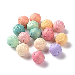 Perles en plastique abs peintes à la bombe, de Style caoutchouté, ronde avec motif de rose, couleur mixte, 16x14.5mm, Trou: 2mm, environ 275 pcs/500 g