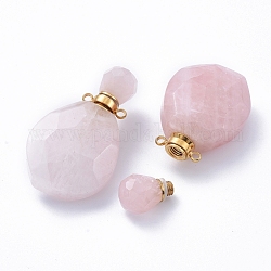 Faceted Natural Rose Quartz Openable Perfume Bottle Pendants, with Golden Tone 304 Stainless Steel Findings, 38~39.5x22.5~23x11~13.5mm, Hole: 1.8mm, Bottle Capacity: 1ml(0.034 fl. oz)