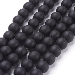 Chapelets de perles en pierre noire synthétique, mat, ronde, noir, 10mm, Trou: 0.8mm, Environ 39 pcs/chapelet, 15.5 pouce