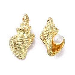 Pendente in lega, oro chiaro, con abs imitazione perla, conchiglia a spirale, oro chiaro, 21.5x11x8mm, Foro: 1 mm