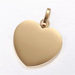 304 Stainless Steel Stamping Blank Tag Pendants, Heart, Golden, 28x26x2mm, Hole: 5x8mm
