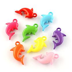 Opaque Acrylic Pendants, Dolphin, Mixed Color, 30.5x17.5x7.5mm, Hole: 3mm