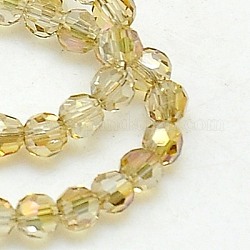 Electroplate Glass Beads Strands, Half Plated, Faceted, Round, Lemon Chiffon, 3mm, Hole: 0.5mm, about 150pcs/strand, 13.8inch
