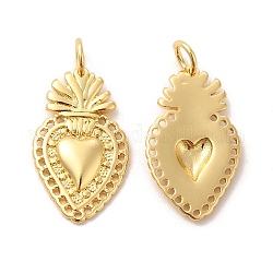 Eco-Friendly Rack Plating Brass Pendants, Long-Lasting Plated, Lead Free & Cadmium Free, Sacred Heart Charm, Real 18K Gold Plated, 21.5x12.5x2mm, Hole: 3mm