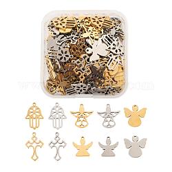 100Pcs 10 Style 2 Colors 304 Stainless Steel Pendants, Laser Cut, Mixed Shapes, Golden & Stainless Steel Color, 19x12x1mm, Hole: 1.2mm, 10pcs/color