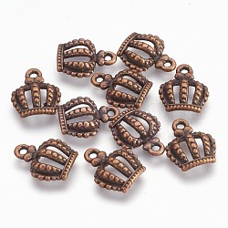 Tibetan Style Alloy Crown Charms, Lead Free and Cadmium Free, Red Copper Color, 14x12x1mm, Hole: 1.5mm