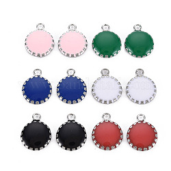 304 Stainless Steel Enamel Charms, Stainless Steel Color, Flat Round, Mixed Color, 13.5x10.5x3mm, Hole: 1.6mm