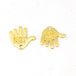 Tibetan Style Alloy Charms, Cadmium Free & Lead Free, Hand Palm with Word Hand Made, Golden, 12.5x13x1mm, Hole: 1mm