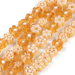 Chapelets de perle de millefiori en verre manuelles, fleur, orange foncé, 4~7.2x2.6mm, Trou: 1mm, Environ 60~69 pcs/chapelet, 16 pouce (40 cm)