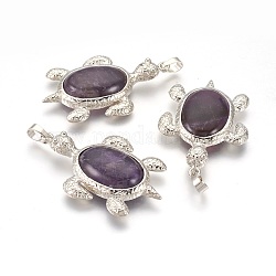 Natural Amethyst Pendants, with Alloy Findings, Tortoise, Platinum, 49x31.5x7mm, Hole: 8x5mm
