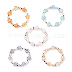 5 Uds. Conjunto de pulseras elásticas con cuentas de perlas de imitación y flor de ciruelo de vidrio de 5 colores, pulseras apilables para niñas, color mezclado, diámetro interior: 1-7/8 pulgada (4.7 cm), 1pc / color