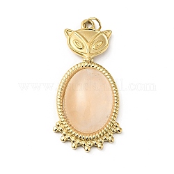 Fox Natural Rose Quartz Pendants, with Ion Plating(IP) Golden Tone 304 Stainless Steel Findings, Oval Charm, 38x18.5x7.5mm, Hole: 3.4mm
