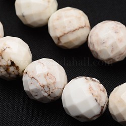 Fili sfaccettati rotondi di perline di magnesite naturale, bianco, 10mm, Foro: 1 mm, circa 40pcs/filo, 16.1 pollice