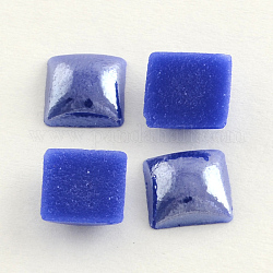 Pearlized Plated Opaque Glass Cabochons, Square, Blue, 8x8x3mm