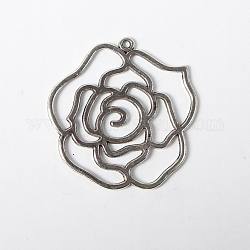 Tibetan Style Alloy Pendants, Rose, Cadmium Free & Nickel Free & Lead Free, Antique Silver, 43x39x2mm, Hole: 2mm