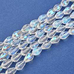 Electroplate Glass Bead Strands, AB Color Plated, Faceted, teardrop, Clear AB, 12x8mm, Hole: 1mm, about 58pcs/strand, 28.3 inch