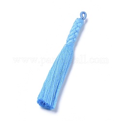 Gros pendentifs de tassel en nylon, bleu profond du ciel, 90~100x7mm, Trou: 3x2mm