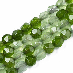 Hilos de abalorios de jade blanco natural, teñido, facetados, cuentas redondas con corte de estrella, verde oliva, 8x7~7.5mm, agujero: 1 mm, aproximamente 47 pcs / cadena, 14.17 pulgada (36 cm)