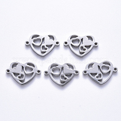 201 connettori per maglie in acciaio inossidabile, Taglio laser, cuore, per la creazione di gioielli di San Valentino, colore acciaio inossidabile, 12x18.5x1.5mm, Foro: 1.2 mm