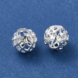 Brass Hollow Spacer Beads, Round, 925 Sterling Silver Plated, 8x7.5mm, Hole: 3.2mm