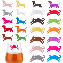 Gorgecraft 4 juegos 4 marcadores de silicona para copas de vino, bebida copa botella etiqueta tazas etiqueta, gato, color mezclado, 140x80x0.8mm, 6 PC / sistema, 1set / estilo
