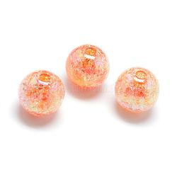 Perles acryliques craquelées, couleur ab, couleur à l'intérieur , ronde, orange foncé, 20mm, Trou: 2.5mm, environ 110 pcs/500 g