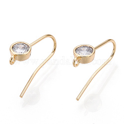 Brass Micro Cubic Zirconia Earring Hooks, with Horizontal Loop, Nickel Free, Clear, Real 18K Gold Plated, Real 18K Gold Plated, 16x5mm, Hole: 1mm, 21 Gauge, Pin: 0.7mm